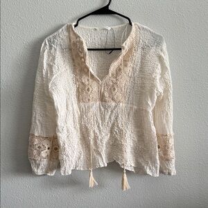 Zara Lace Bohemian Textured Top Size Small